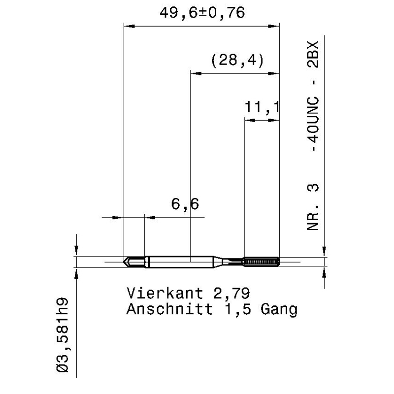 3959 2.845 4 - 40 схема метчика дюймового UNС с размерами