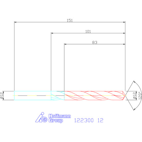 122300 12,0 схема твердосплавного сверла с размерами