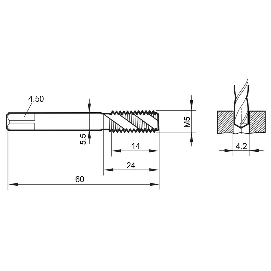 4433 5.000 m5х0,8 схема с размерами метчик машинный m