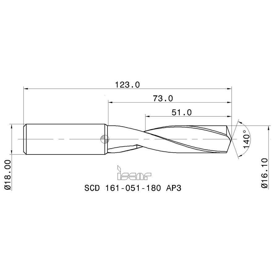 SCD 161-051-180 AP3 cверло твердосплавное  - фотография 2 scd 161-051-180 ap3 схема твердосплавного сверла с размерами