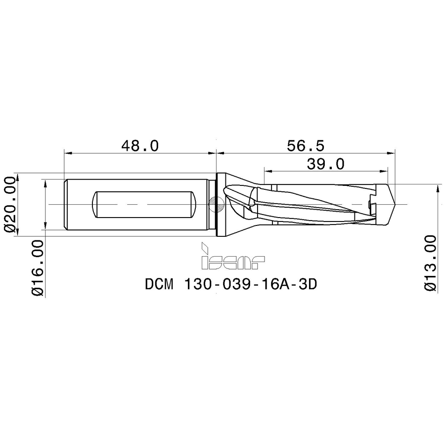 dcm 130-039-16a-3d схема корпуса сверла для пластин с размерами