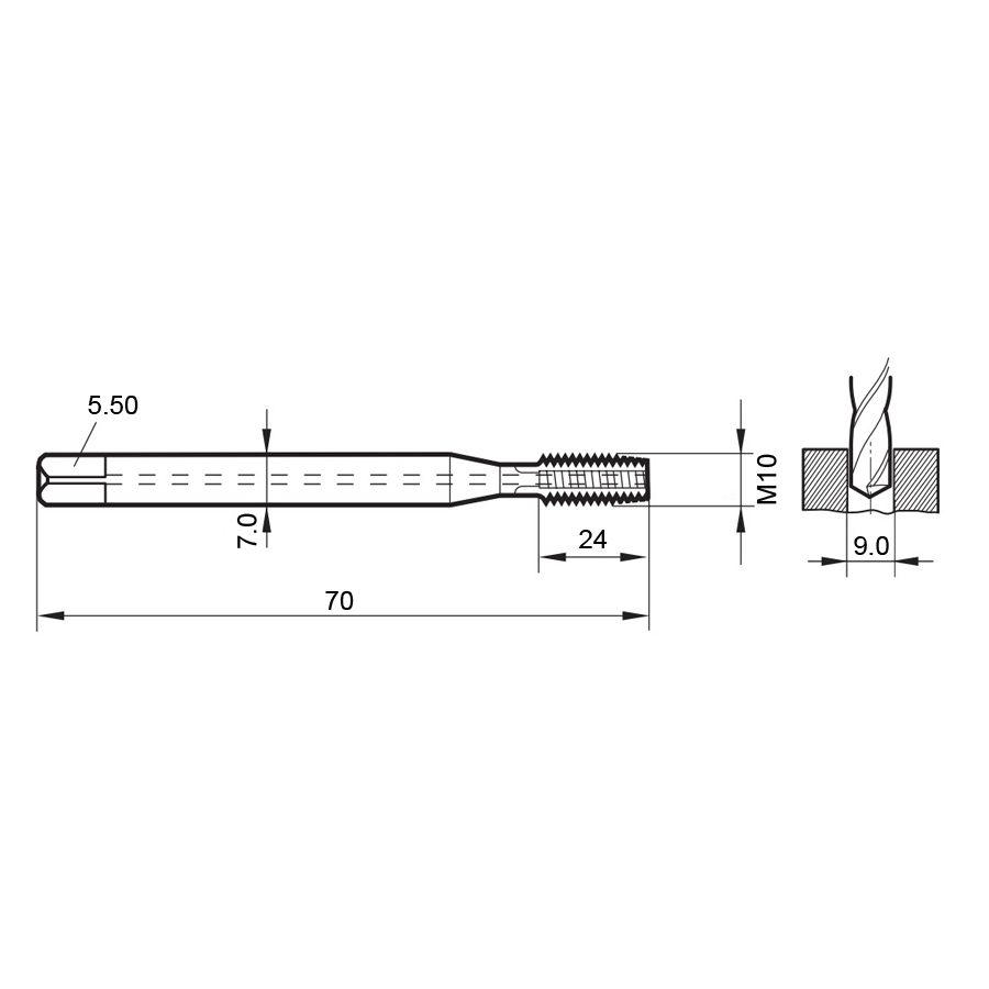 4472 10.005 m10х1 схема метчика машинного m с размерами