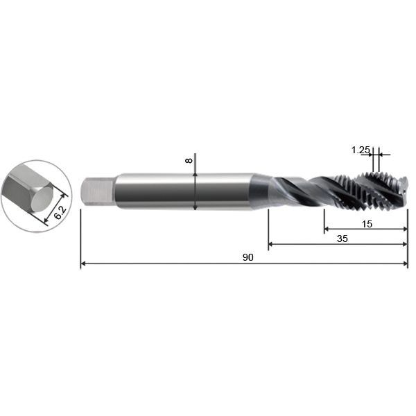 Метчик 8.0х1.25 глухой 3F 6HX DIN371 HSS-E TiAlN SFD Geefun - фотография 2 Фото 2: Метчик 8.0х1.25 глухой 3F 6HX DIN371 HSS-E TiAlN SFD Geefun