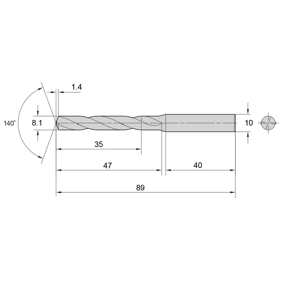 Фото 2: B041A08100CPG KC7325 сверло твердосплавное