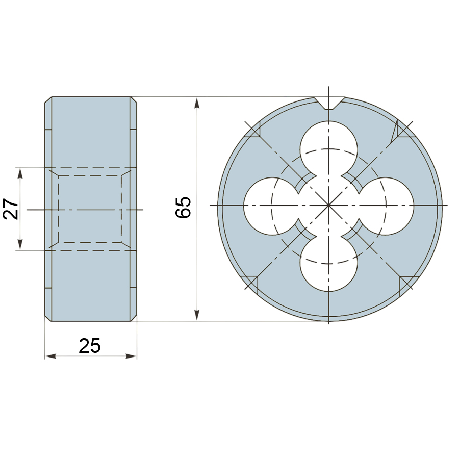 Фото 2: М27,0х3,0 P6M5K5/M35 ГОСТ 9740-71 плашка с кобальтом (ZE)  Qtool