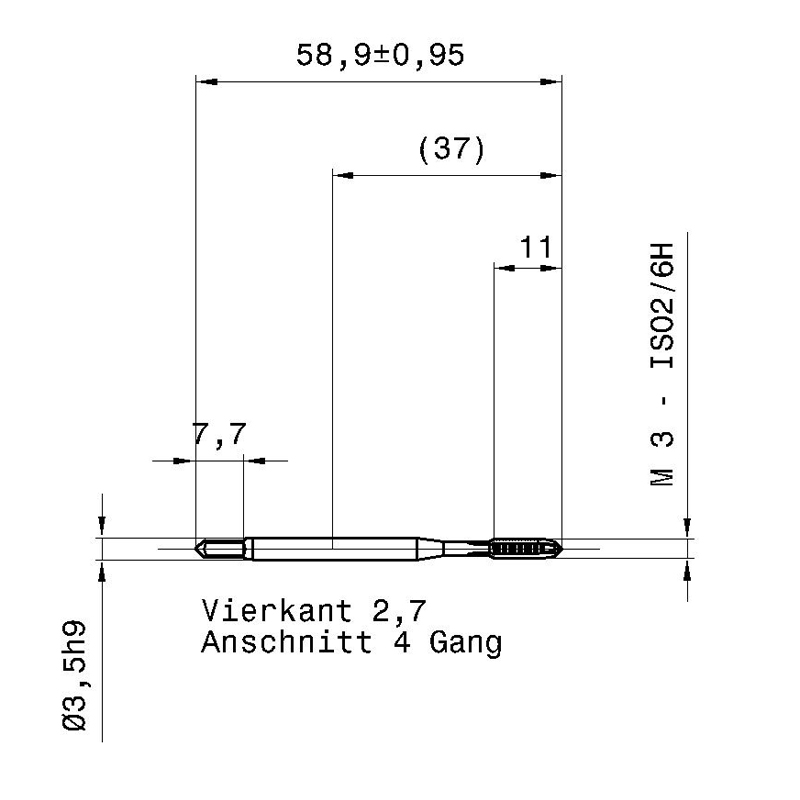 5557 3.000 m3 схема метчика машинного m с размерами