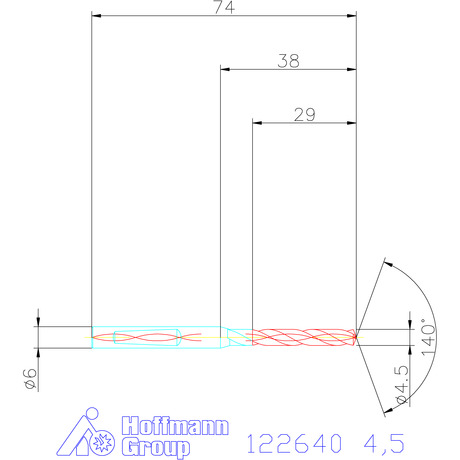 122640 4,5 схема твердосплавного сверла с размерами