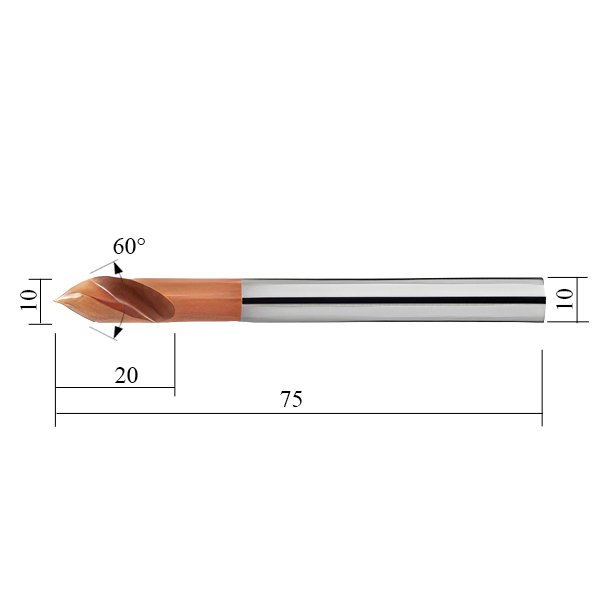 Фото 2: 10x20x10x75 60° TiN VHM LBC1020101DT60 сверло центровочное твердосплавное