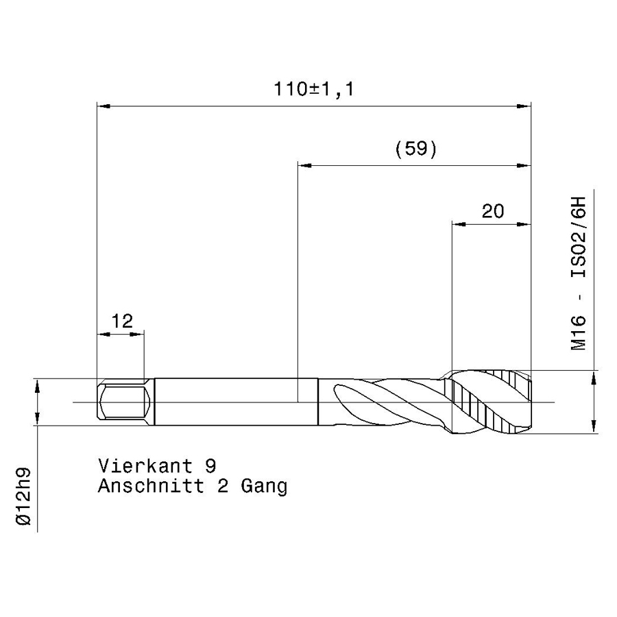 5554 16.000 m16 схема метчика машинного m с размерами