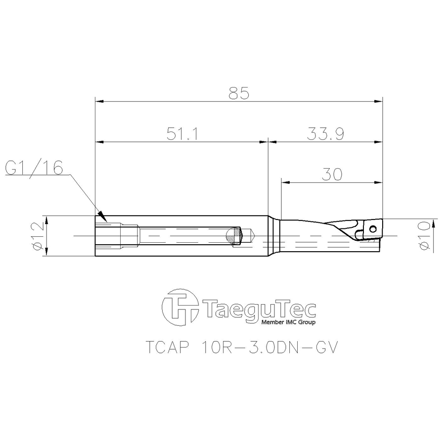 TCAP 10R 3.0DN-GV корпусное сверло под пластину - фотография 2 tcap 10r 3.0dn-gv схема сверла со сменными пластинами с размерами