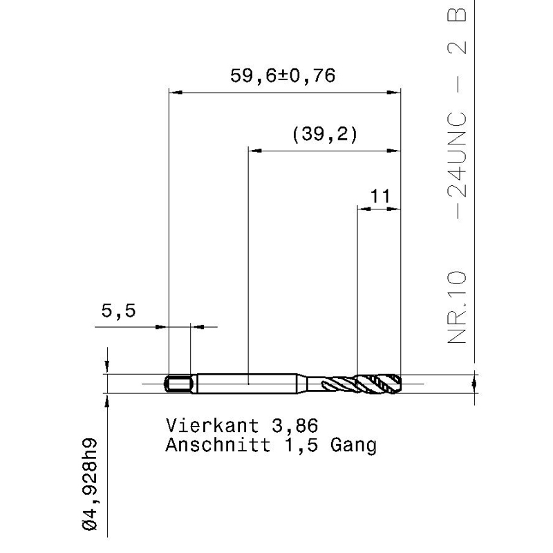 3977 4.826 10 - 24 схема метчика дюймового UNС с размерами