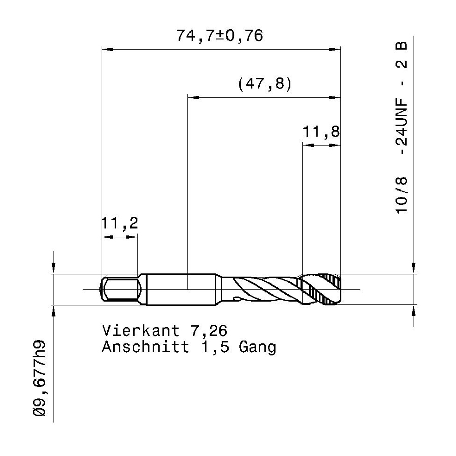 3978 9.525 3/8 - 24 схема метчика дюймового UNF с размерами