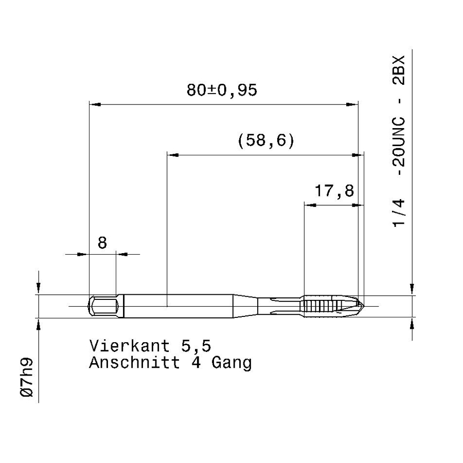 4642 6.350 1/4 - 20 схема метчика дюймового UNС с размерами