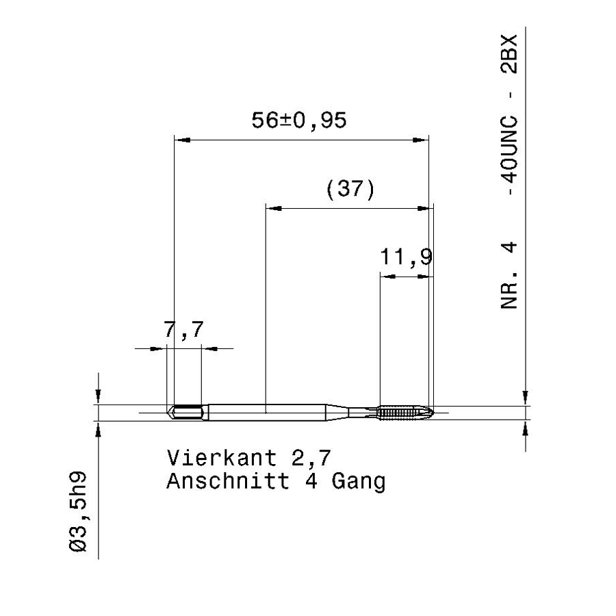 4642 2.845 4 - 40 схема метчика дюймового UNС с размерами