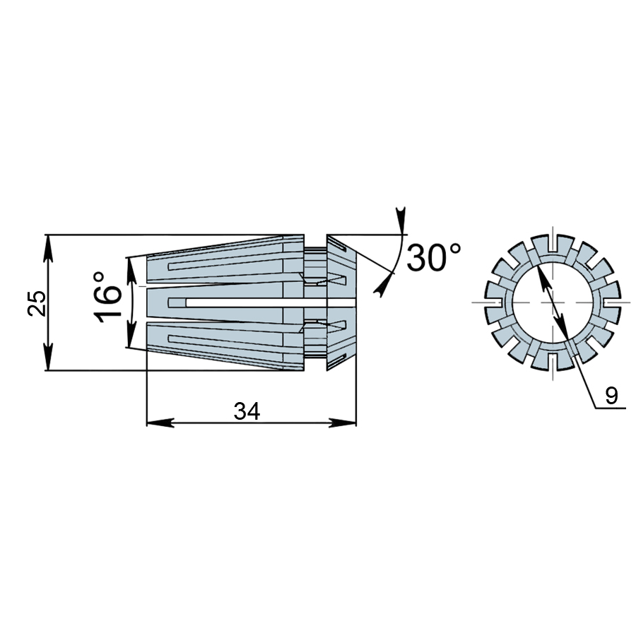Фото 2: ER25-9 цанга зажимная стандартной точности OLICNC