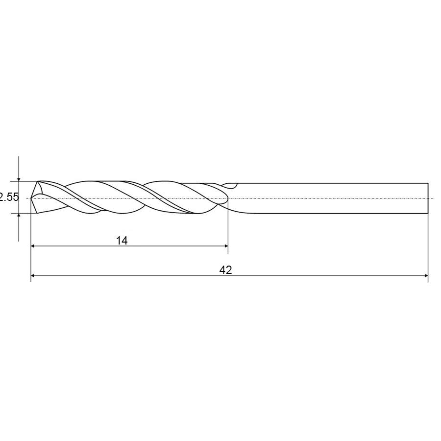 Фото 2: 2,55х14х42 ц/х цельное кор.сер. сверло ВК8 TiN Sekira