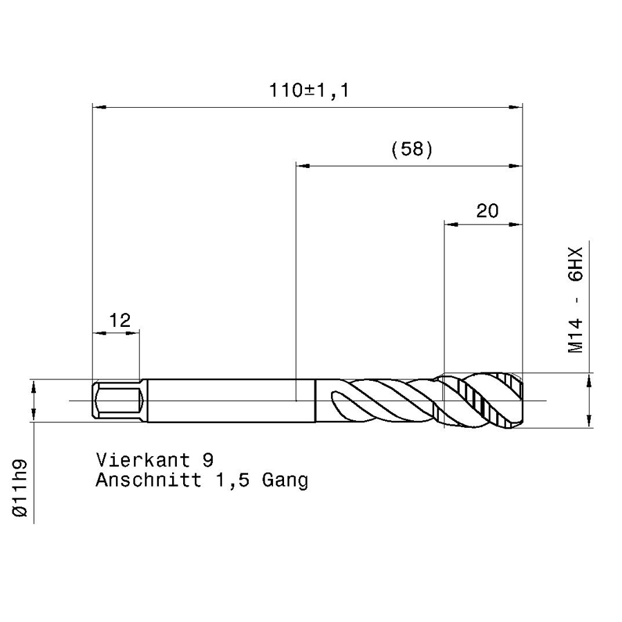 4630 14.000 m14 схема метчика машинного m с размерами