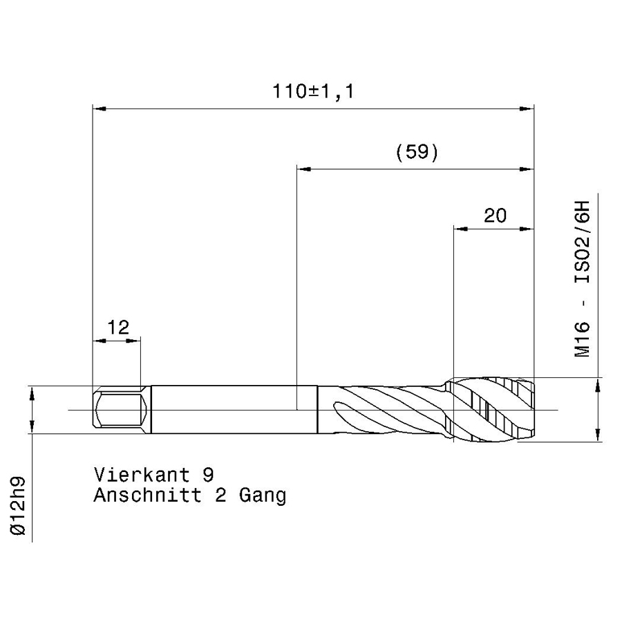 5717 16.000 m16 схема метчика машинного m с размерами