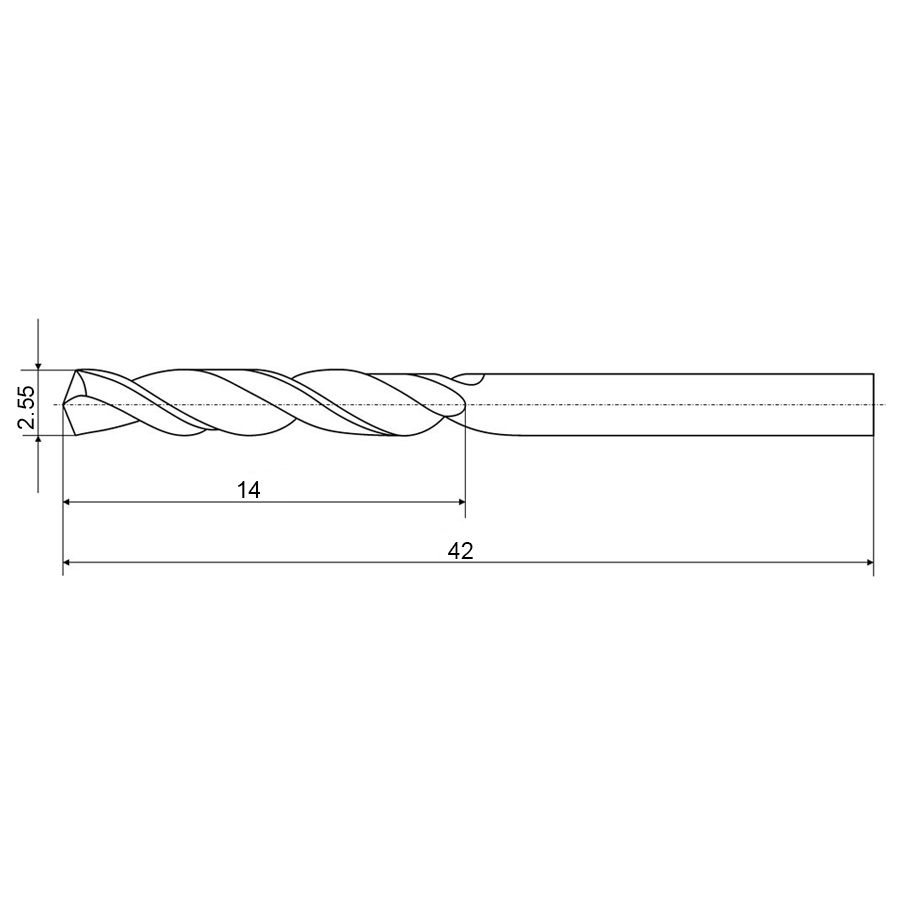Фото 2: 2,55х14х42 ц/х цельное кор.сер. сверло ВК8 TiAlCrN Sekira