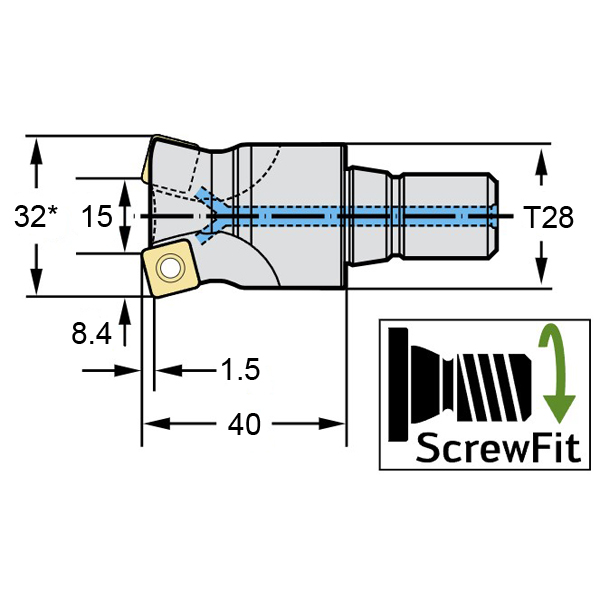 Фото 2: M4002-032-T28-03-01.5 фреза со сменными пластинами