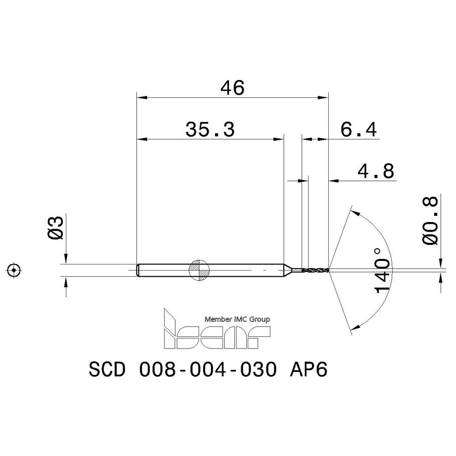 scd 008-004-030 ap6 схема твердосплавного сверла с размерами