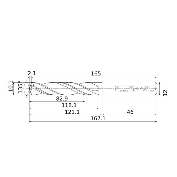 MPS1-1010-L8C DP1021 сверло твердосплавное под СОЖ  - фотография 2 mps1-1010-l8c dp1021 схема твердосплавного сверла с размерами