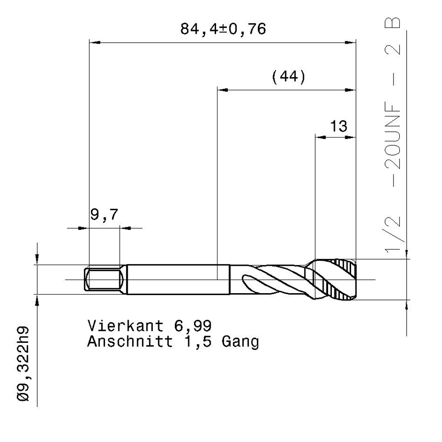 3978 12.700 1/2 - 20 схема метчика дюймового UNF с размерами