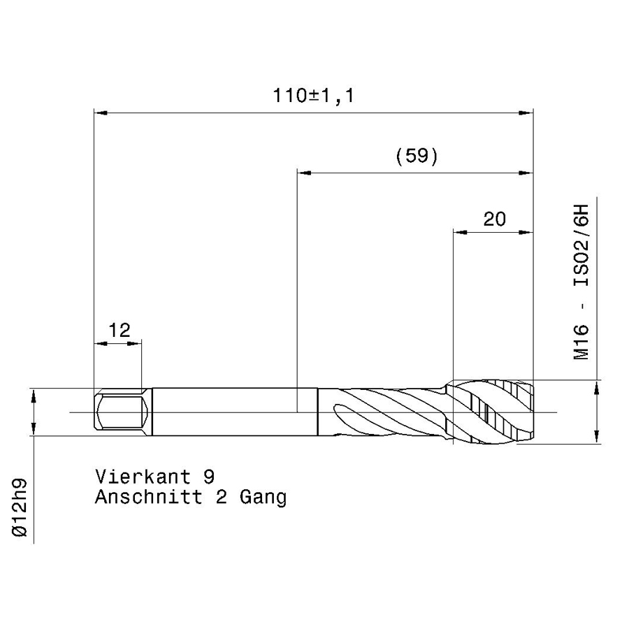 5591 16.000 m16 схема метчика машинного m с размерами