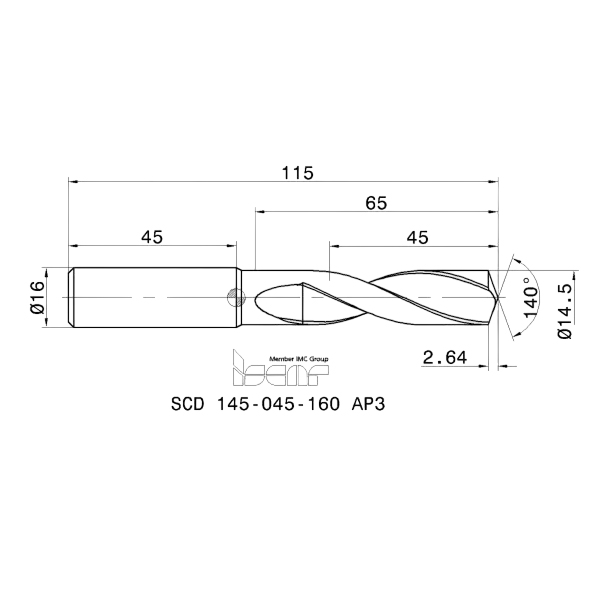 Фото 2: SCD 145-045-160 AP3 cверло твердосплавное