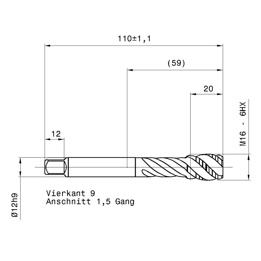 4630 16.000 m16 схема метчика машинного m с размерами