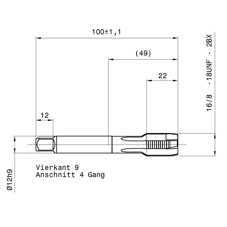 4643 15.875 5/8 - 18 схема метчика дюймового UNF с размерами