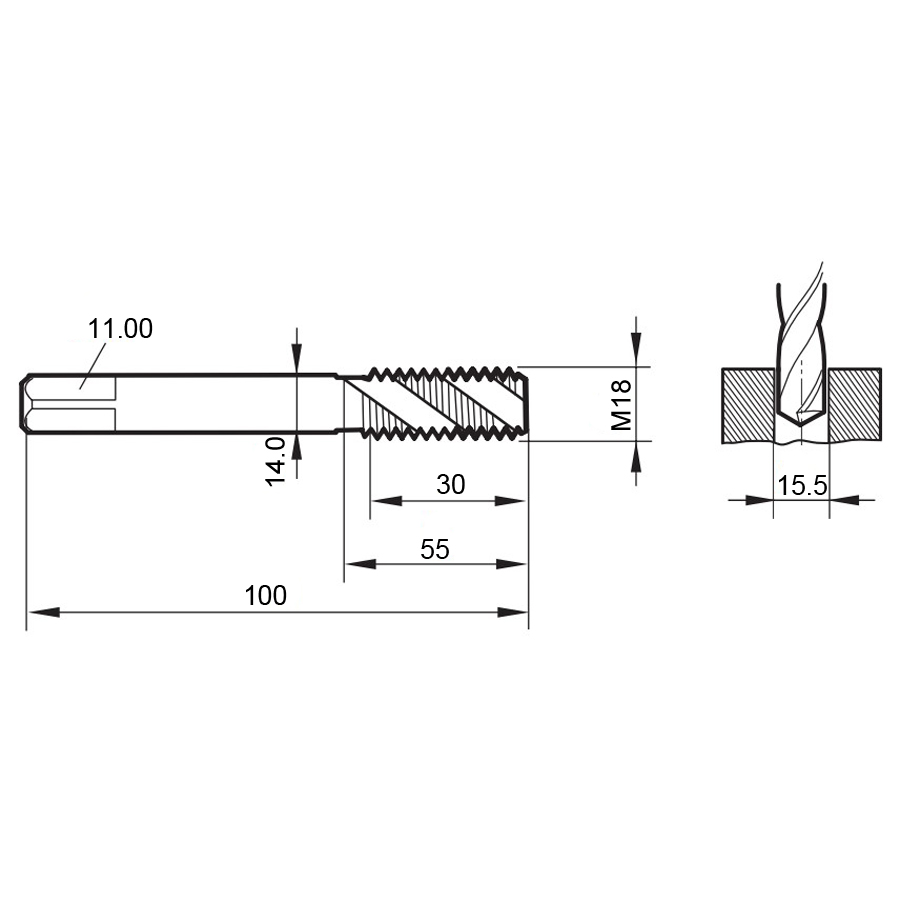 4433 18.000 m18х2,5 схема с размерами метчик машинный m