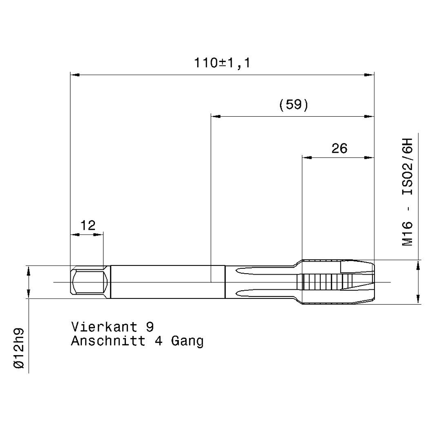 5558 16.000 m16 схема метчика машинного m с размерами