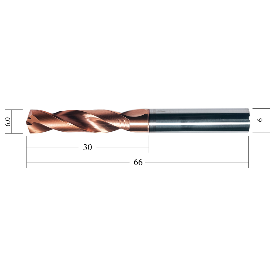 DP3D060 6х30х66 TiSiN HRC55 сверло твердосплавное - фотография 2 dp3d060 6,0х30х66 hrc55 схема твердосплавного сверла