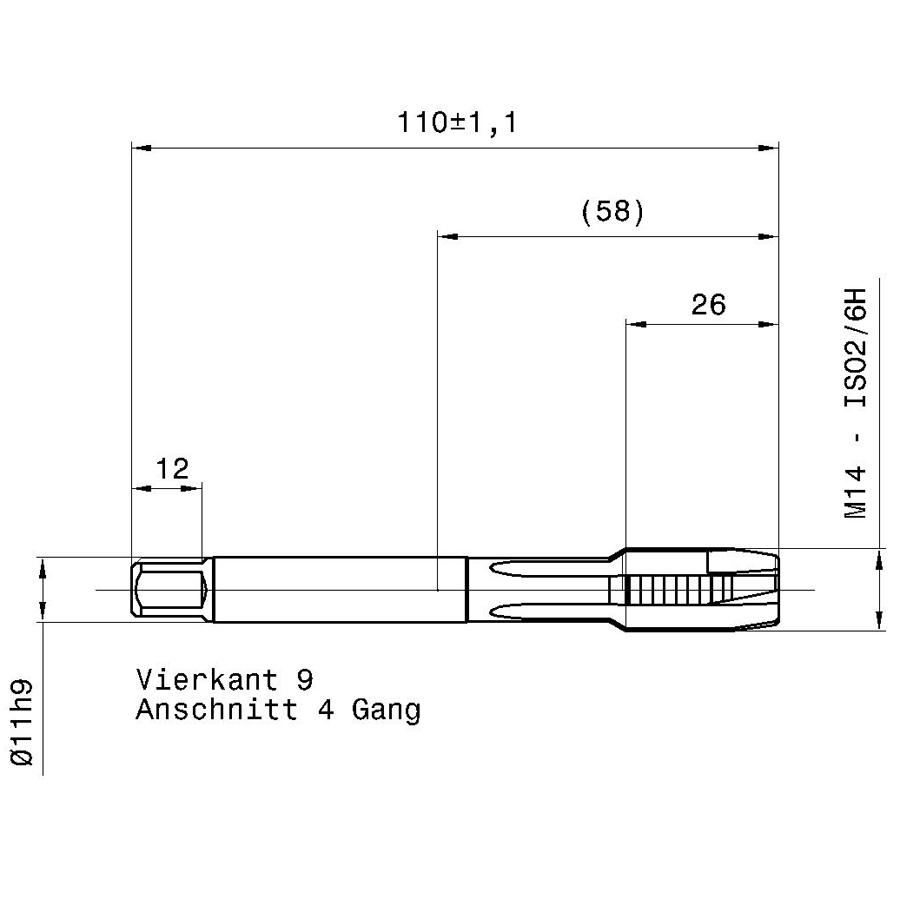 5716 14.000 m14 схема метчика машинного m с размерами