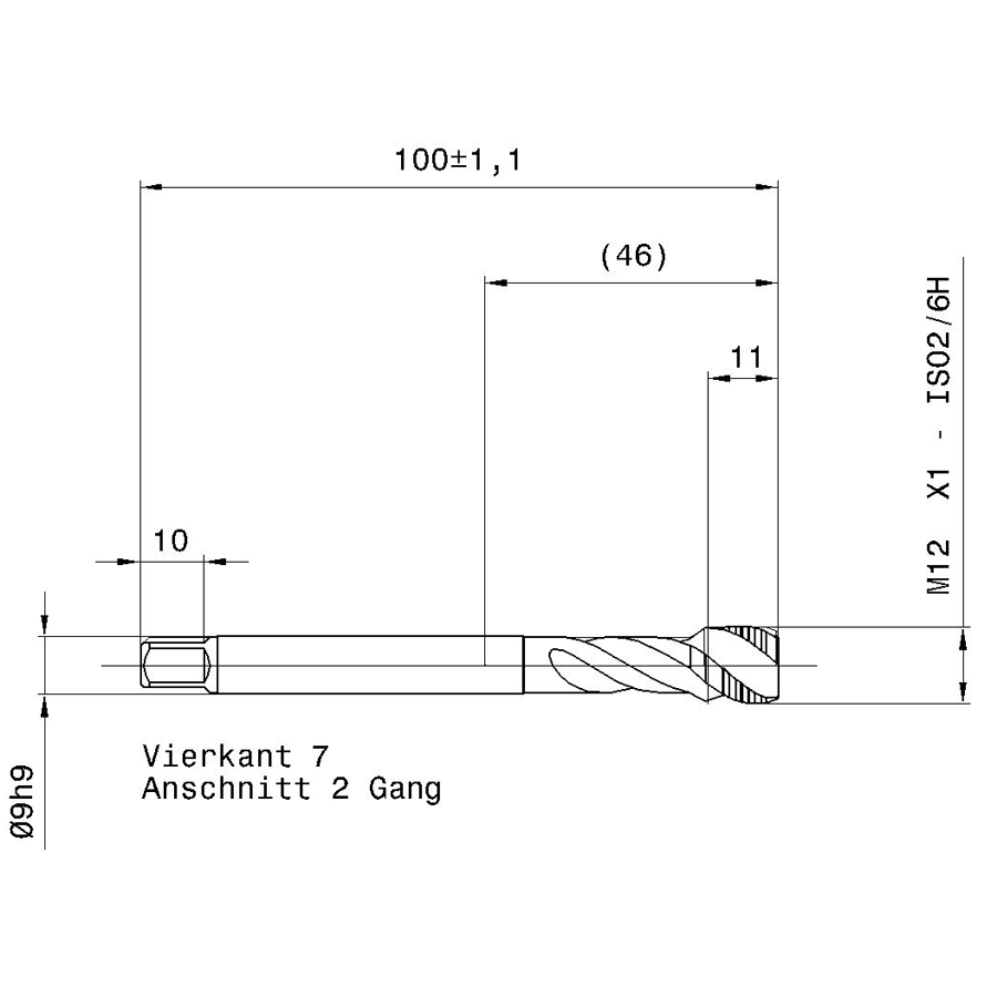 5724 12.005 M12 x 1 схема метчика машинного m с размерами