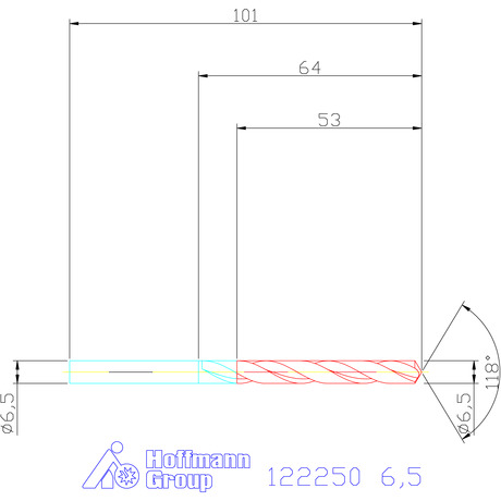 122250 6,5 схема твердосплавного сверла с размерами