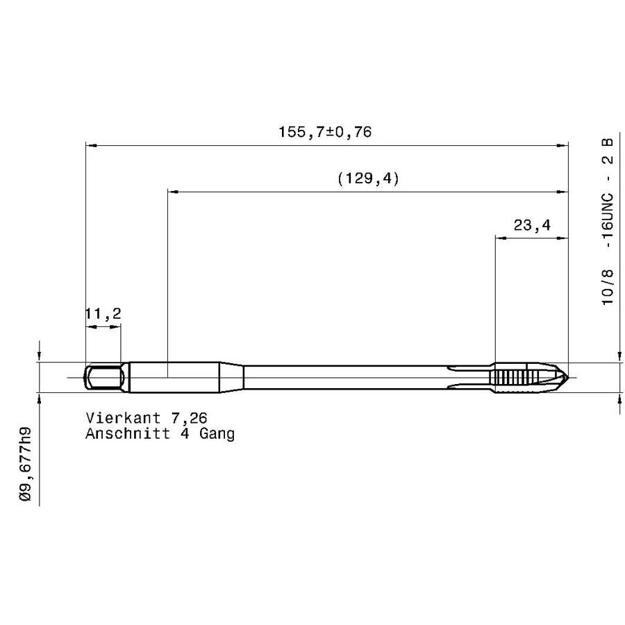 4285 9.525 3/8 - 16 схема метчика дюймового UNС с размерами