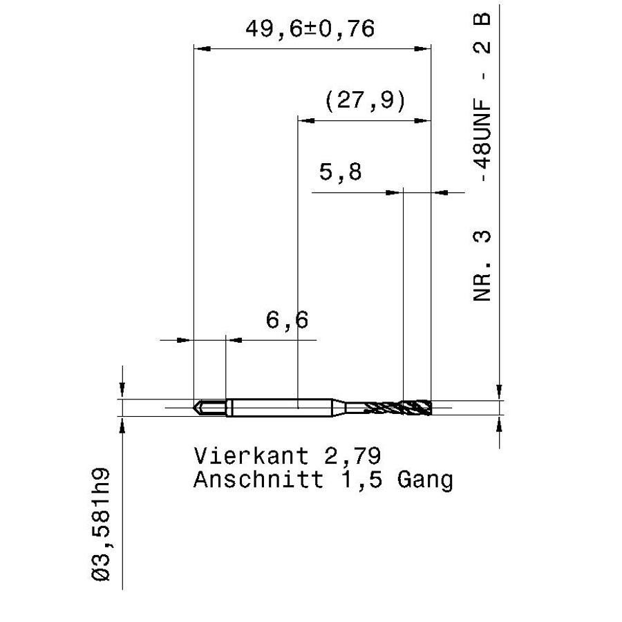3978 2.845 4 - 48 схема метчика дюймового UNF с размерами
