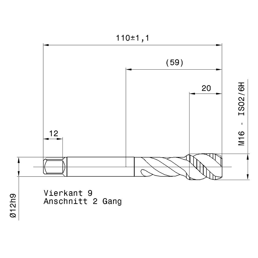 5551 16.000 схема метчика машинного m с размерами
