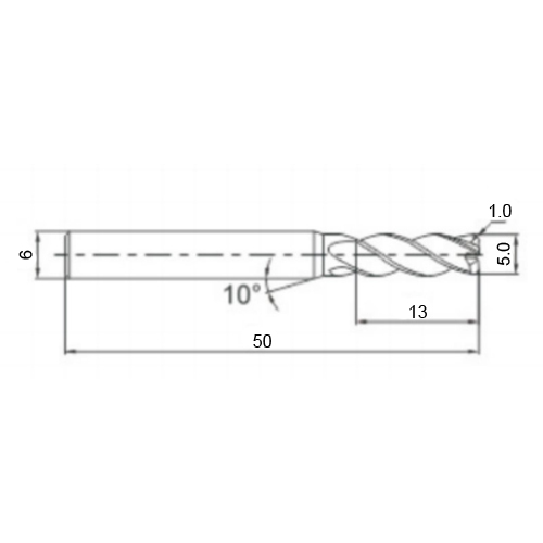 Фото 2: 5.0х6х13х50 4F AlTiSiN R=1.0 фреза радиусная 68HRC H-4R Qtool
