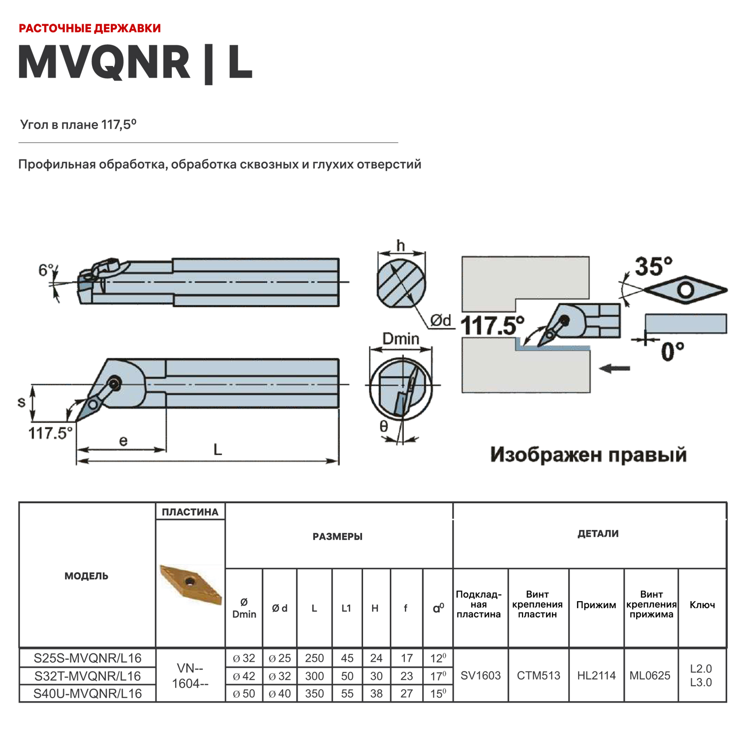 Фото 3: S20R-MVQNR16 державка для внутреннего точения DESKAR