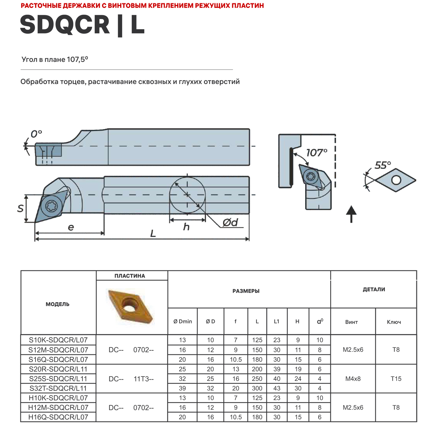 S16Q-SDQCR07 державка для внутреннего точения DESKAR - фотография 3 Фото 3: S16Q-SDQCR07 державка для внутреннего точения DESKAR