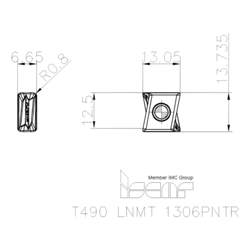 T490 LNMT 1306 PNTR IC808 пластина для фрез - фотография 2 Фото 2: T490 LNMT 1306 PNTR IC808 пластина для фрез