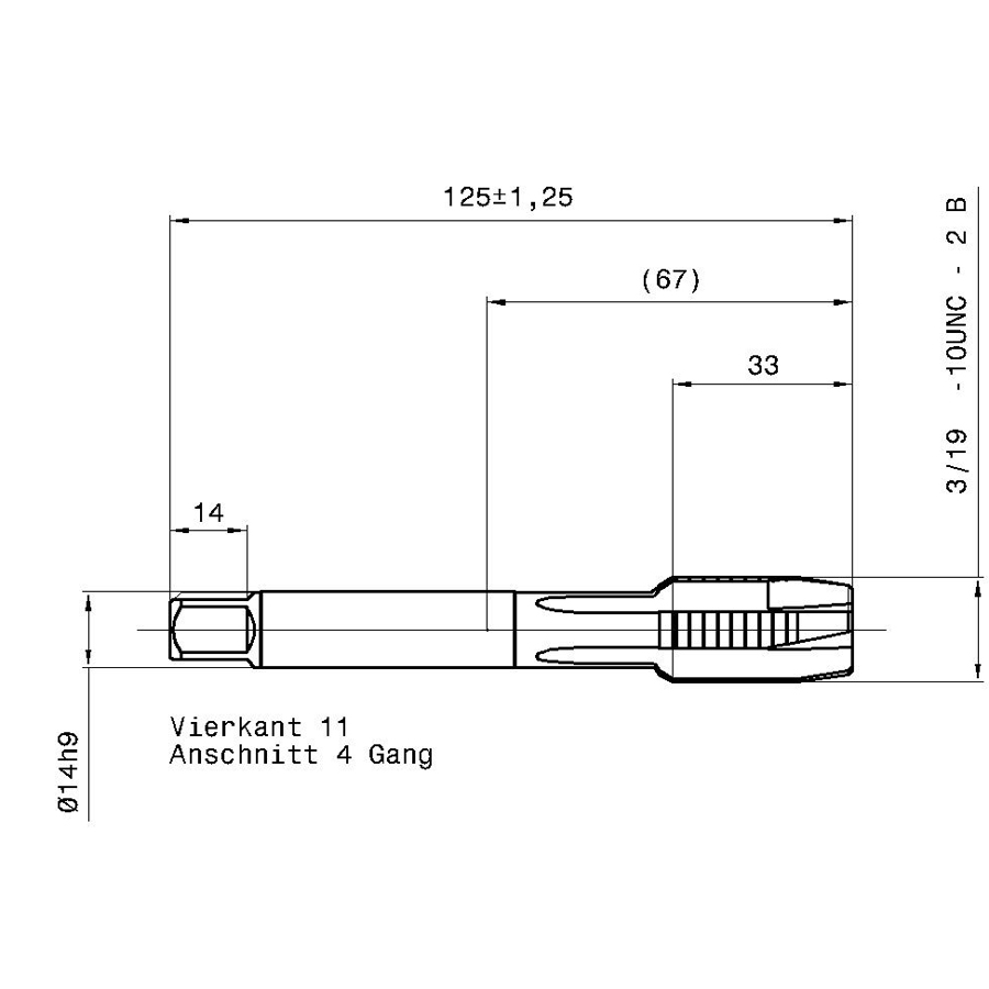5725 19.050 3/4 - 10 схема метчика дюймового UNС с размерами