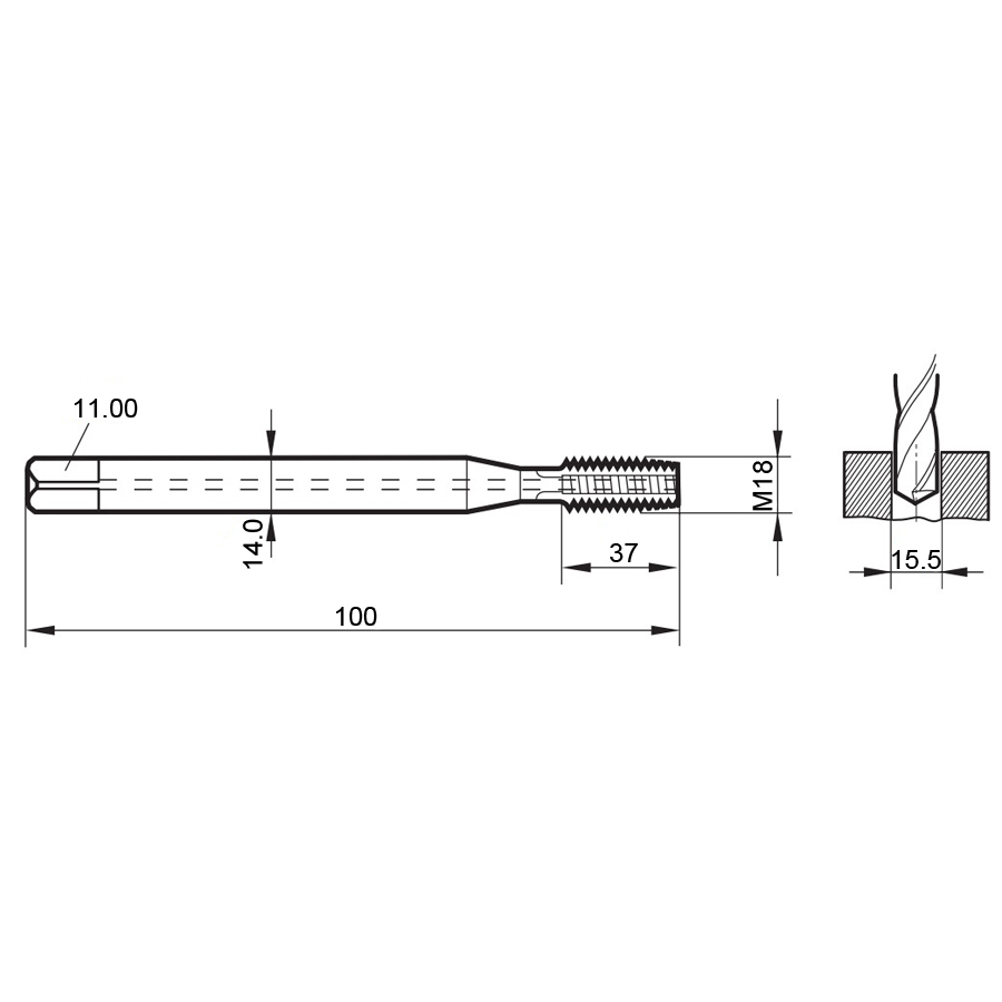 4448 18.000 m18 схема с размерами метчик машинный m