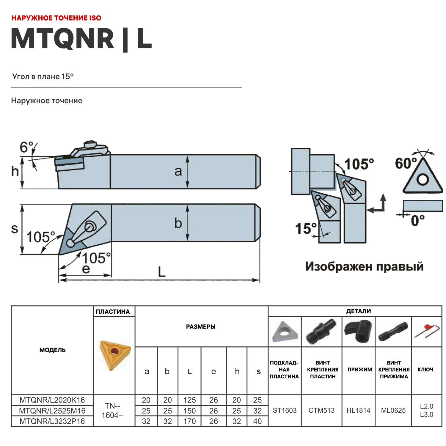 MTQNR2525M16 державка для наружного точения DESKAR - фотография 2 Фото 2: MTQNR2525M16 державка для наружного точения DESKAR