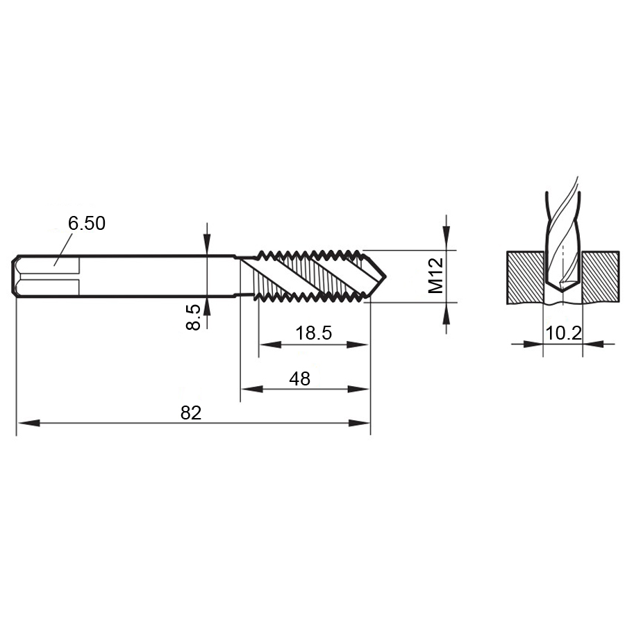 4429 12.000 m12х1,75 схема с размерами метчик машинный m