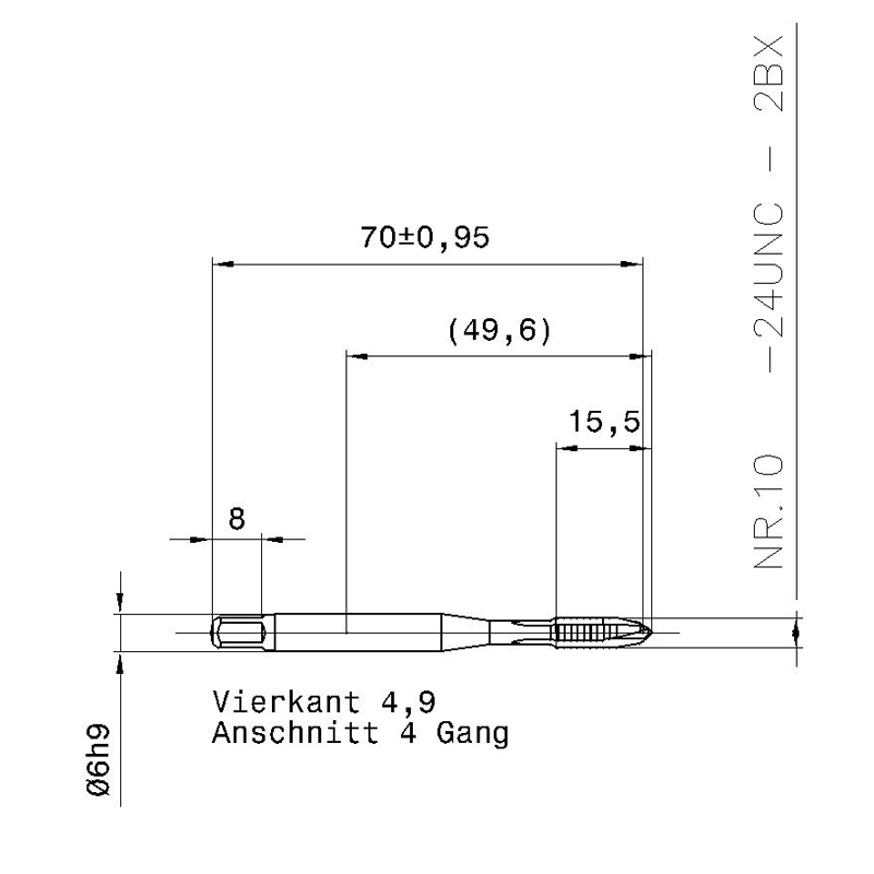 4642 4.826 10 - 24 схема метчика дюймового UNС с размерами