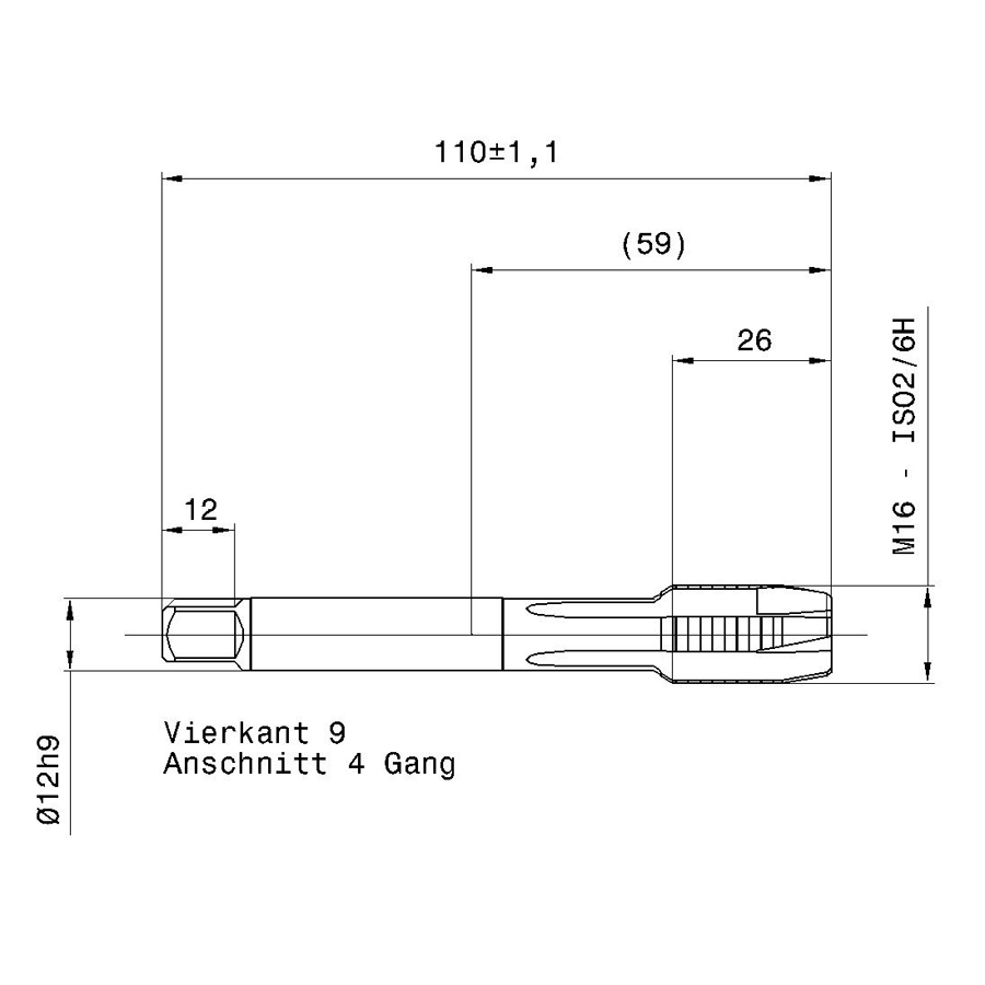 5588 16.000 m16 схема метчика машинного m с размерами